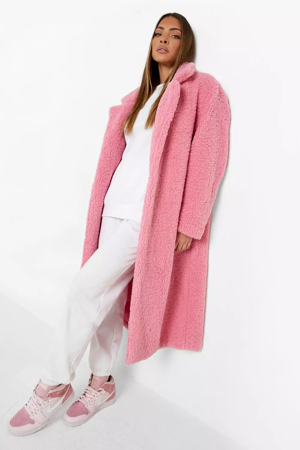 Pink longline 2025 teddy coat